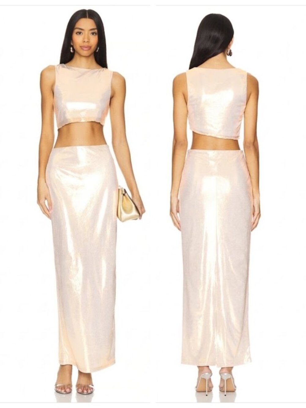 NWT superdown Pearl Maxi Set In Pale Gold Size S